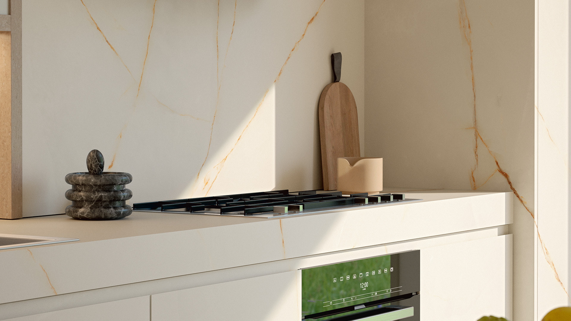 Cristallo Gold · Caress, Worktop and wall cladding