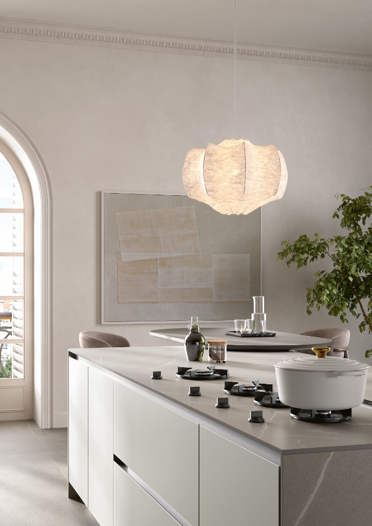Pietra Piasentina Grigio · Calce Grigio · Natural, Kitchen island, render